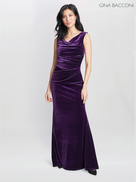 Gina Bacconi Purple Selena Velvet Maxi Dress (Q65981) | $445