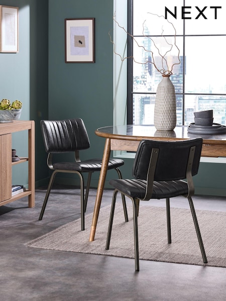 Set of 2 Distressed Faux Leather Black Aiden Bronze Effect Leg Dining Chairs (Q66052) | €290