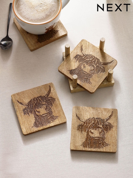 Set of 4 Wood Hamish Coasters with Holder (Q66055) | R$ 195