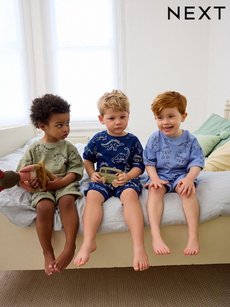 Modra/zelena vaflja dinozaver - 3 Pack Short Pyjamas (9mths-10yrs) (Q66069) | € 18 - € 23
