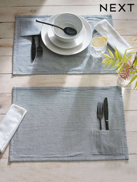 Set of 2 Bronx Stripe 100% Cotton Placemats with Cutlery Pocket (Q66070) | €8