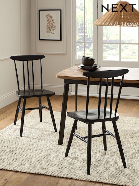 Set of 2 Black Fin Wooden Dining Chairs (Q66091) | €220