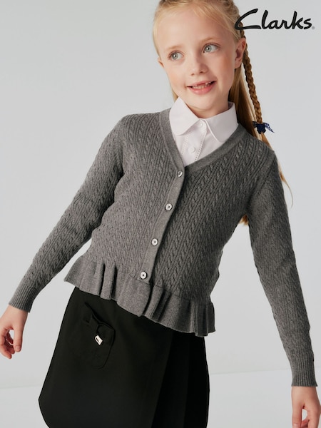 Clarks Grey Girls Cable Knit Frill School Cardigan (Q66202) | AED93 - AED134