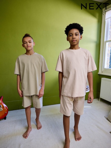 Rosa/Zement/Uni - 2 Pack 100% Cotton Short Sleeve Pyjamas Set (3-16yrs) (Q66480) | 18 € - 24 €