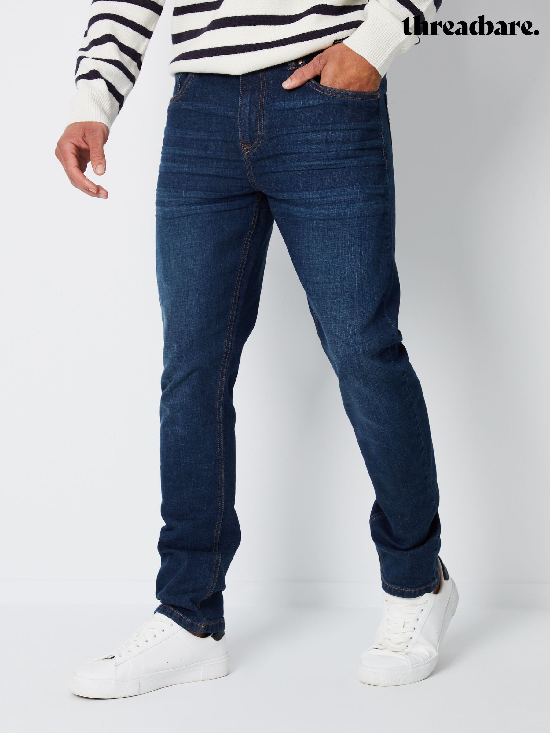 Next Men's Slim Fit Classic Stretch Jeans – Mid Blue, 5-Pocket, 28-38 Waist