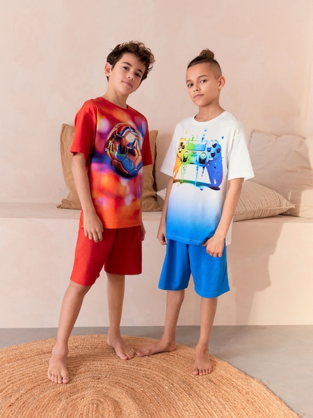 Rdeča/bela gamer in nogomet - Short Pyjamas 2 Pack (3-16yrs) (Q66496) | € 19 - € 25