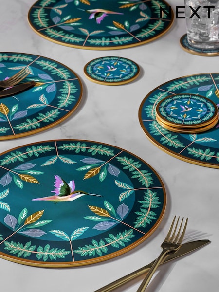 Set of 4 Navy Hummingbird Placemats and Coasters (Q66506) | R$ 195