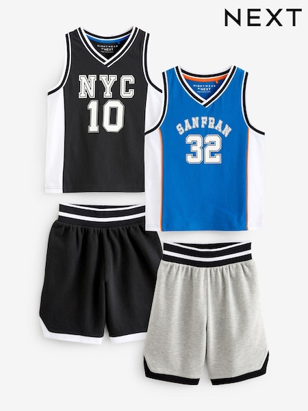 Blauer/Schwarzer Basketball - 100% Cotton Short Textured Bottom Pyjamas 2 Pack (4-16yrs) (Q66510) | 21 € - 26 €