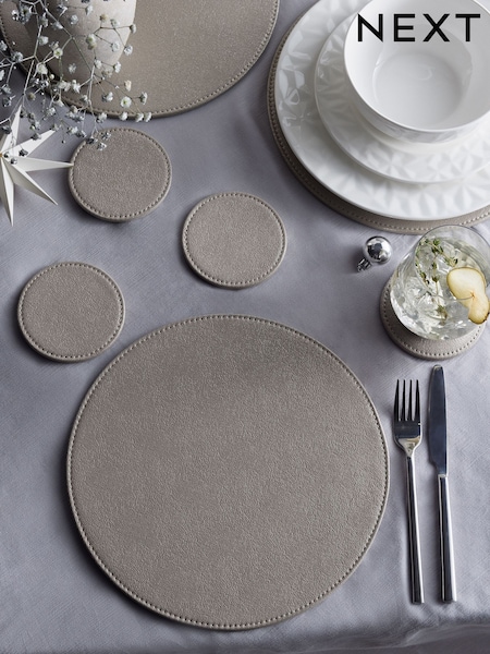 Set of 4 Silver Reversible Faux Leather Placemats and Coasters Set (Q66520) | €13
