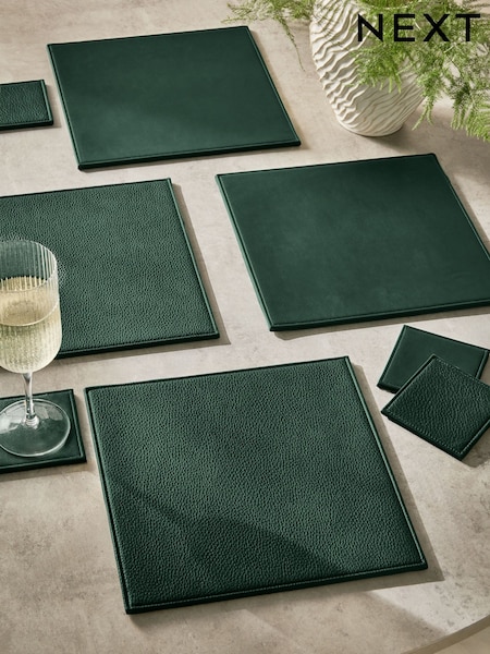Set of 4 Green Reversible Faux Leather Placemats and Coasters Set (Q66522) | $39