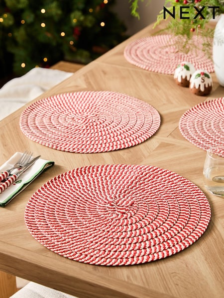 Set of 4 Red Candy Cane Christmas Placemats (Q66529) | €10
