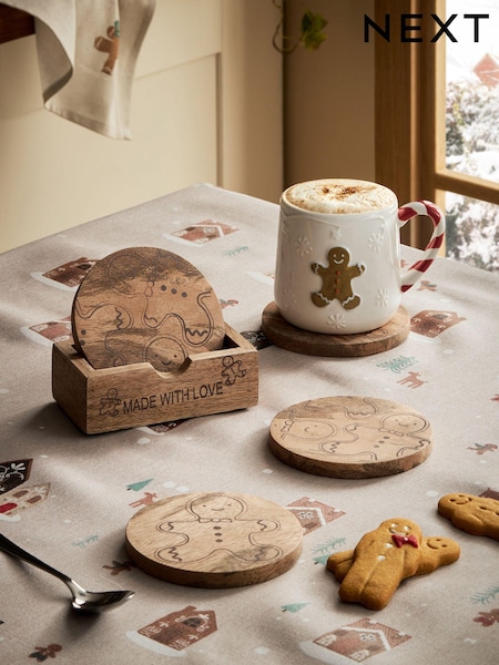 Set of 4 Christmas Gingerbread Wooden Coasters (Q66540) | 18 €