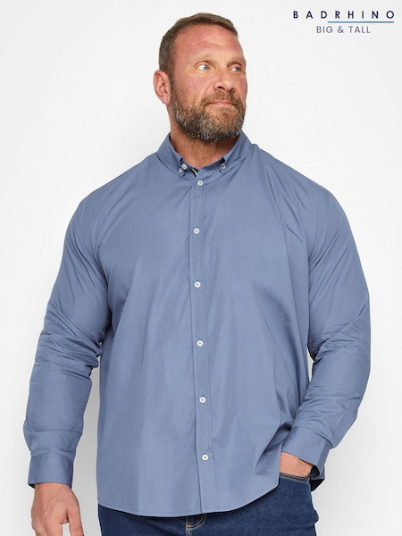 BadRhino Big & Tall Blue 100% Cotton Poplin Long Sleeve Shirt (Q66620) | OMR7