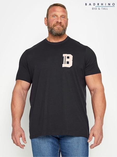 BadRhino Big & Tall Black 100% Cotton Embroidered Front And Back Print T-Shirt (Q66631) | €14