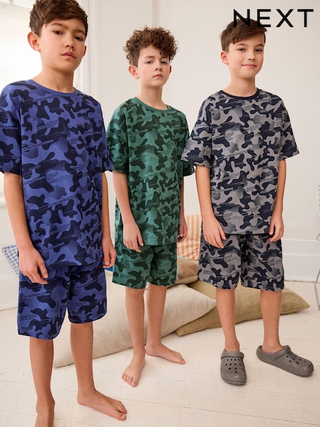 Blue/Grey/Green Camouflage 100% Cotton Short Pyjamas 3 Pack (3-16yrs) (Q66653) | EGP1,500 - EGP1,920