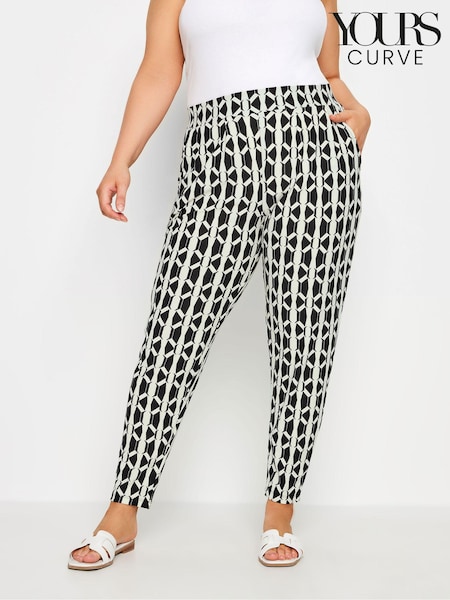 Yours Curve White Geometric Double Pleat Harem Trousers (Q66768) | $47