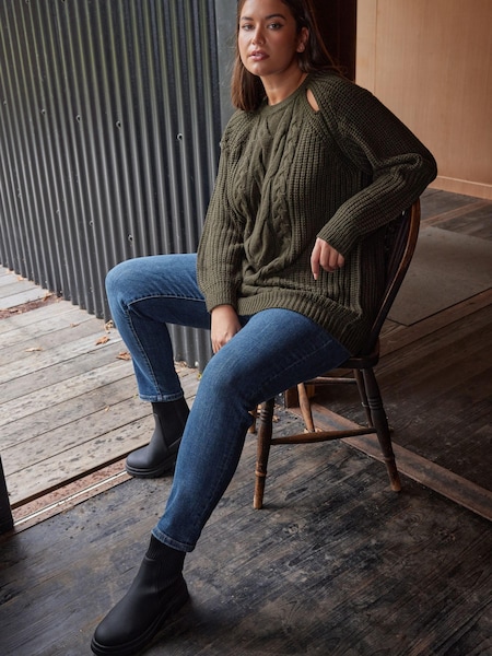 Grün - Yours Curve Zopfstrickpullover mit Zierausschnitten (Q66777) | 24 €