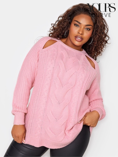 Rosa - Yours Curve Zopfstrickpullover mit Zierausschnitten (Q66805) | 14 €