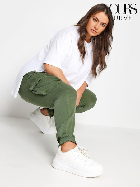 Yours Curve Green Acid Washed Cargo 100% Cotton Joggers (Q66810) | €16