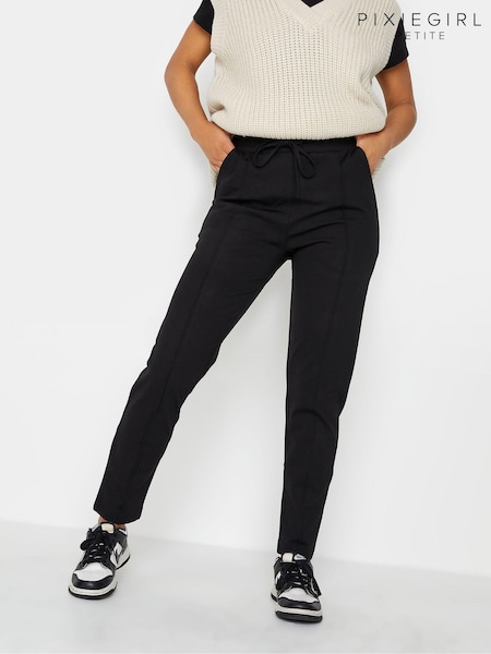 PixieGirl Petite Black Pintuck Tie Waist Wide Leg Trousers (Q66819) | AED215