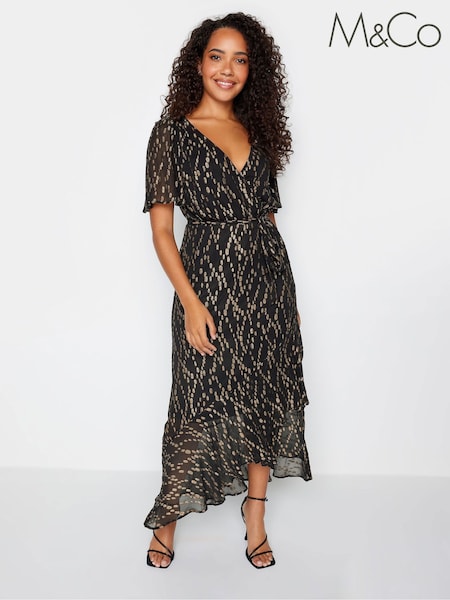 M&Co Black Metallic Wrap Ruffle Dress (Q66869) | €30