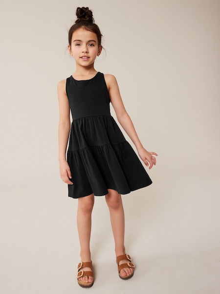 Black Jersey Back Detail Tiered Dress (3-16yrs) (Q66891) | €5 - €8