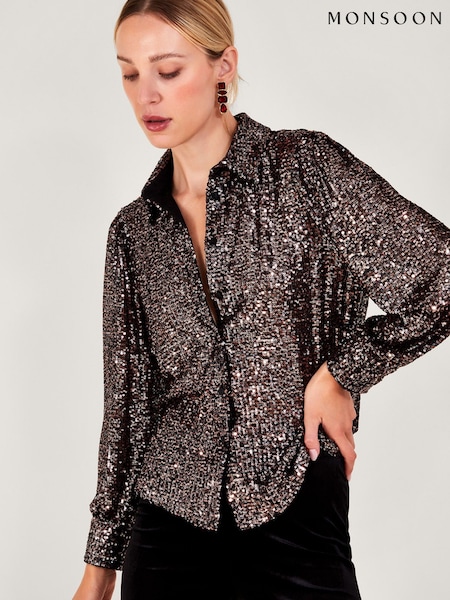 Monsoon Silver Megan Sequin Shirt (Q66908) | €28