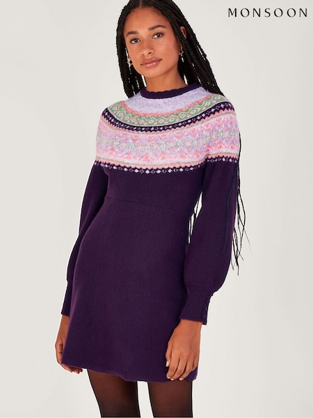 Monsoon Purple Fairisle Pattern Dress (Q66909) | €54