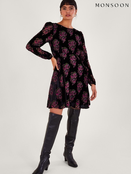 Monsoon Ruby Paisley Velvet Black Dress (Q66940) | €22