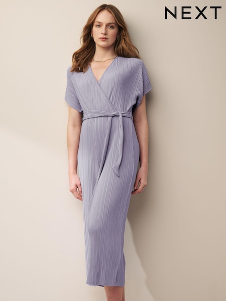 Flieder-Violett - Plisse Kurzarm Jumpsuit mit V-Ausschnitt und Culotte Gürtel (Q66991) | 11 €