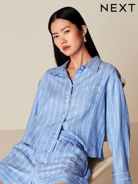 Blue Elasticated Waist Linen Stripe Shorts (Q66993) | €13