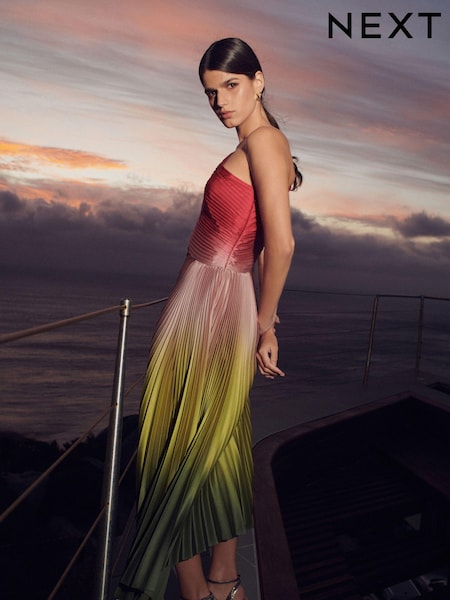 Rainbow Occasion Ombre One Shoulder Pleated Dress (Q66998) | €50
