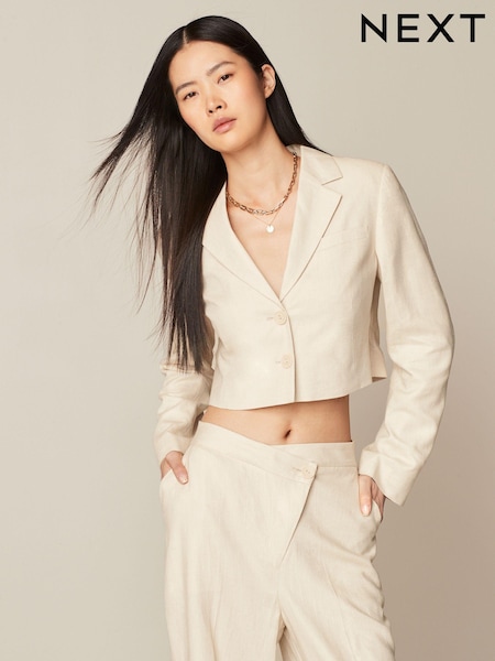 Neutral - Linen Textured Cropped Blazer (Q67000) | 18 €
