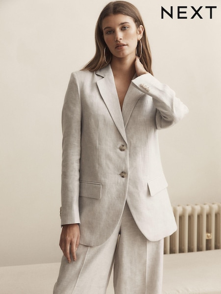 Серый - Linen Single Breasted Blazer (Q67001) | €53