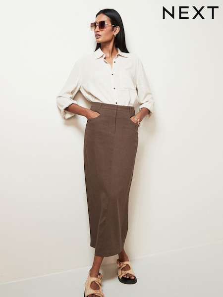 Brown Linen Blend Maxi Skirt (Q67022) | €10