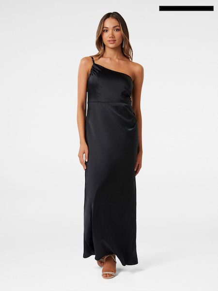 Forever New Black Petite Kelly One Shoulder Satin Maxi Dress (Q67037) | €70