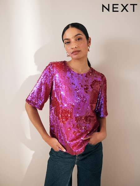 Розовый - Sequin T-Shirt (Q67047) | €23