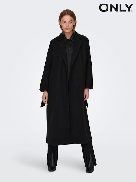 ONLY Black Maxi Length Wrap Tailored Coat (Q67059) | €51
