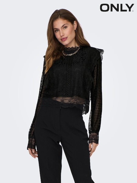 ONLY Black Lace Frill Mesh Blouse (Q67065) | €21.50