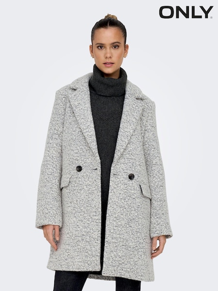 ONLY Grey Boucle Wool Blend Tailored Coat (Q67067) | €46