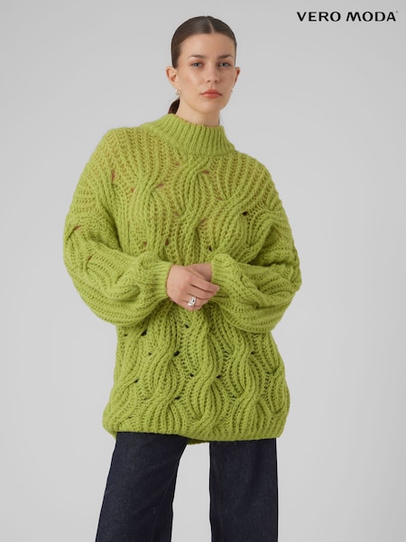 VERO MODA Green Chunky Cable Knit High Neck Knit Jumper (Q67069) | €21.50