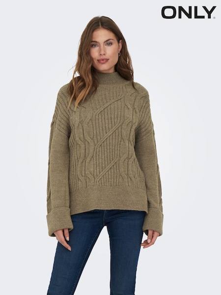 ONLY Green Long Sleeve High Neck Chunky Cosy Cable Knitted Jumper (Q67093) | €16