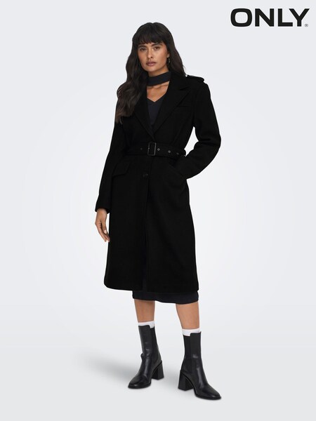 ONLY Black Tailored Coat With Button Up Front and Removable Belt (Q67100) | €44