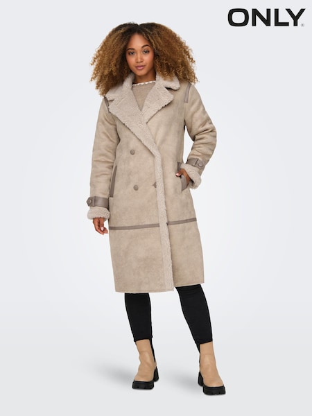 ONLY Longline Cosy Teddy Button Up Aviator Coat (Q67101) | 67 €