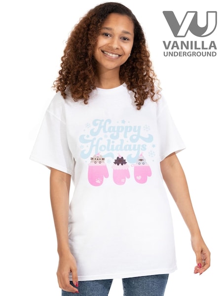 Vanilla Underground White Pusheen Ladies Christmas 100% Cotton T-Shirt (Q67121) | €30