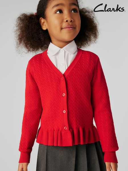 Clarks Red Girls Cable Knit Frill School Cardigan (Q67239) | AED93 - AED116