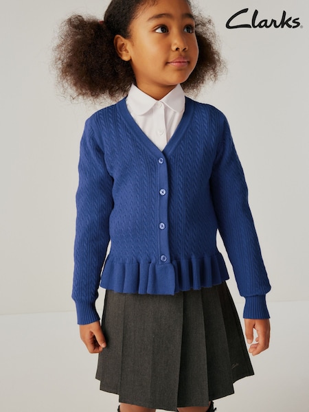 Clarks Blue Girls Cable Knit Frill School Cardigan (Q67243) | AED93 - AED116