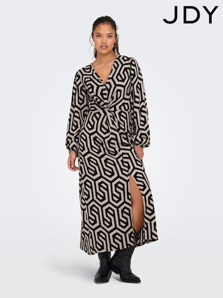 JDY Black Abstract Print V-Neck Midi Dress (Q67254) | 121 QAR