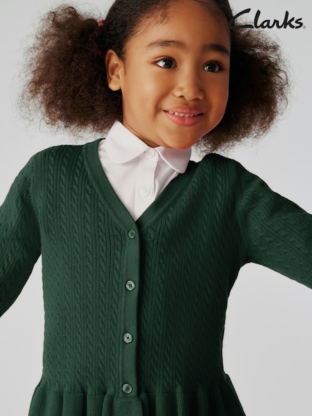 Clarks Green Girls Cable Knit Frill School Cardigan (Q67263) | AED93 - AED116