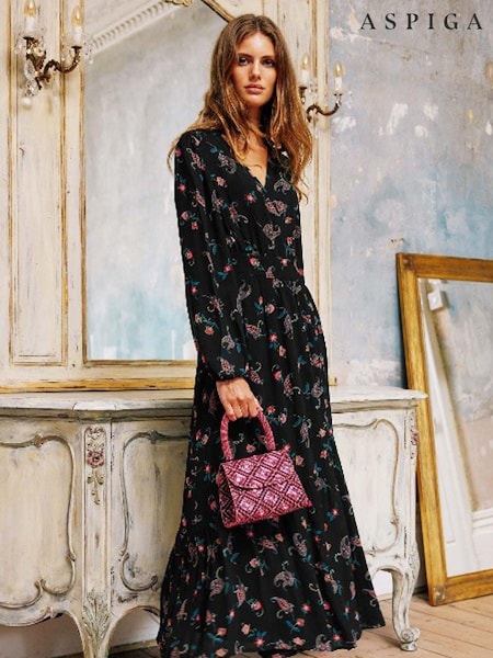 Aspiga Etti Georgette Wrap Black Dress (Q67356) | €102